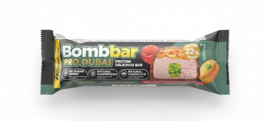 BOMBBAR Батончик глазированный "Малина с фисташкой и хрустящим тестом" 45 гр.