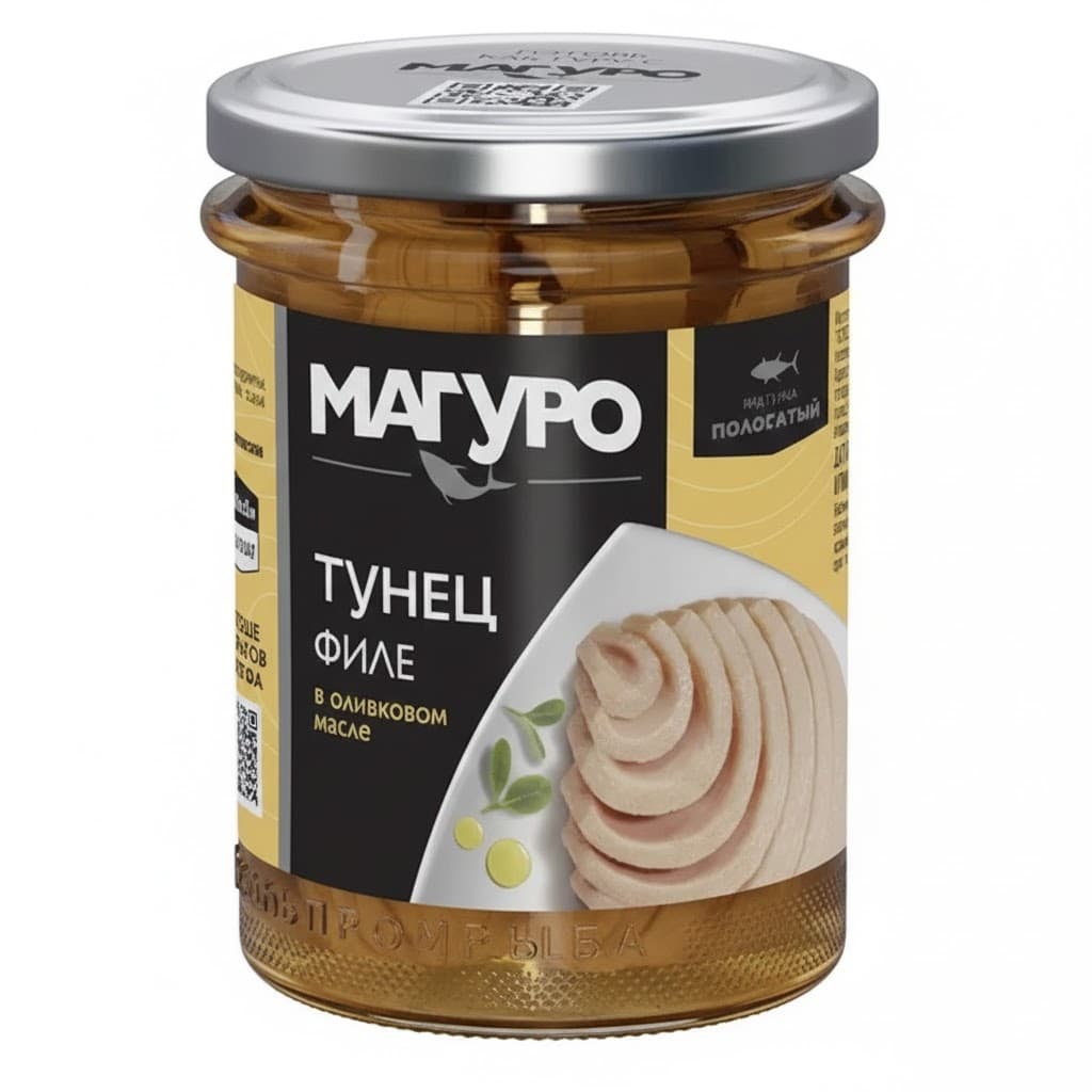 Магуро Тунец полосатый филе в оливковом масле стекло 200 гр.